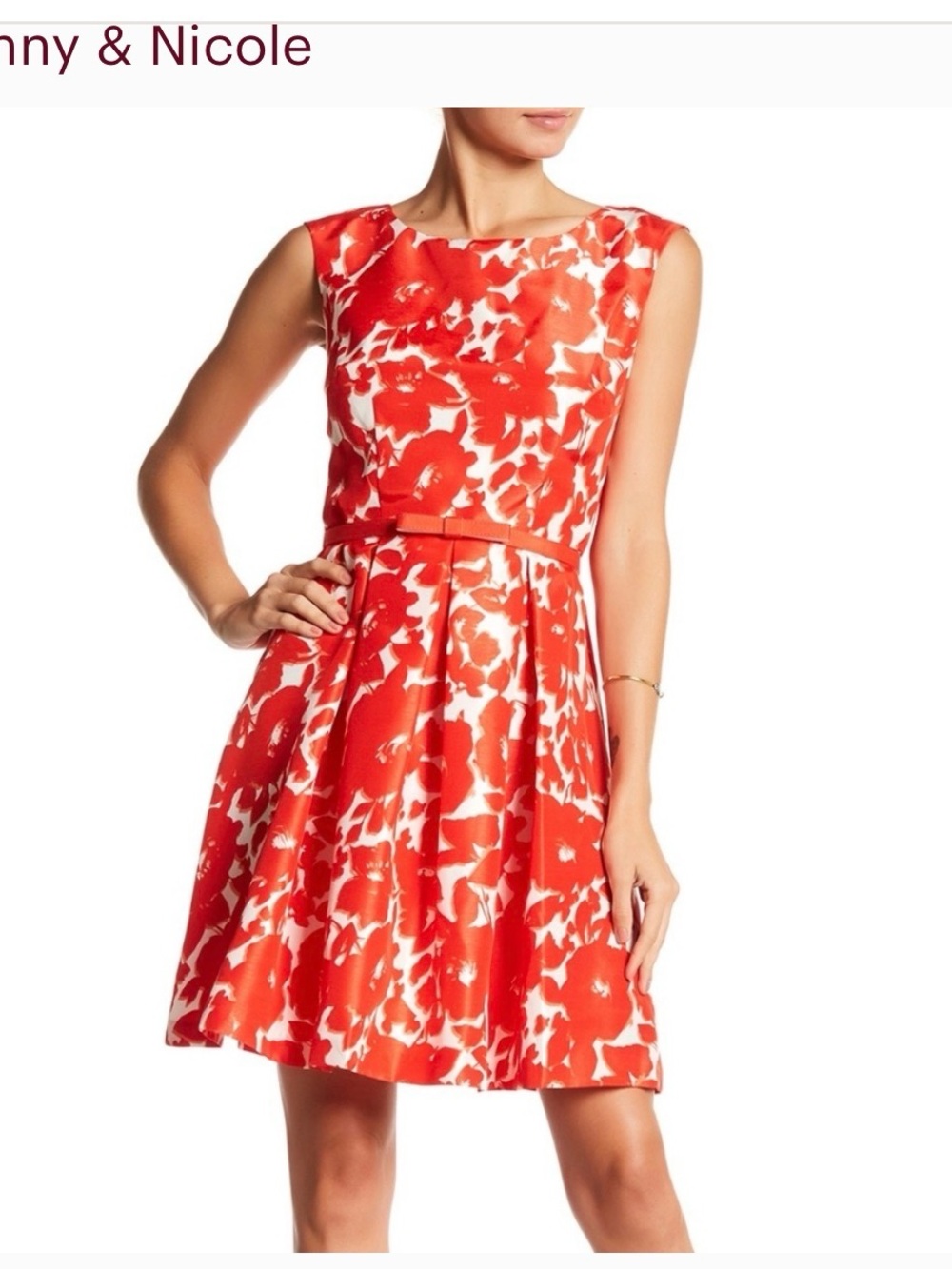 Danny & Nicole red and white floral fit-and-flare dress.  Size 6
